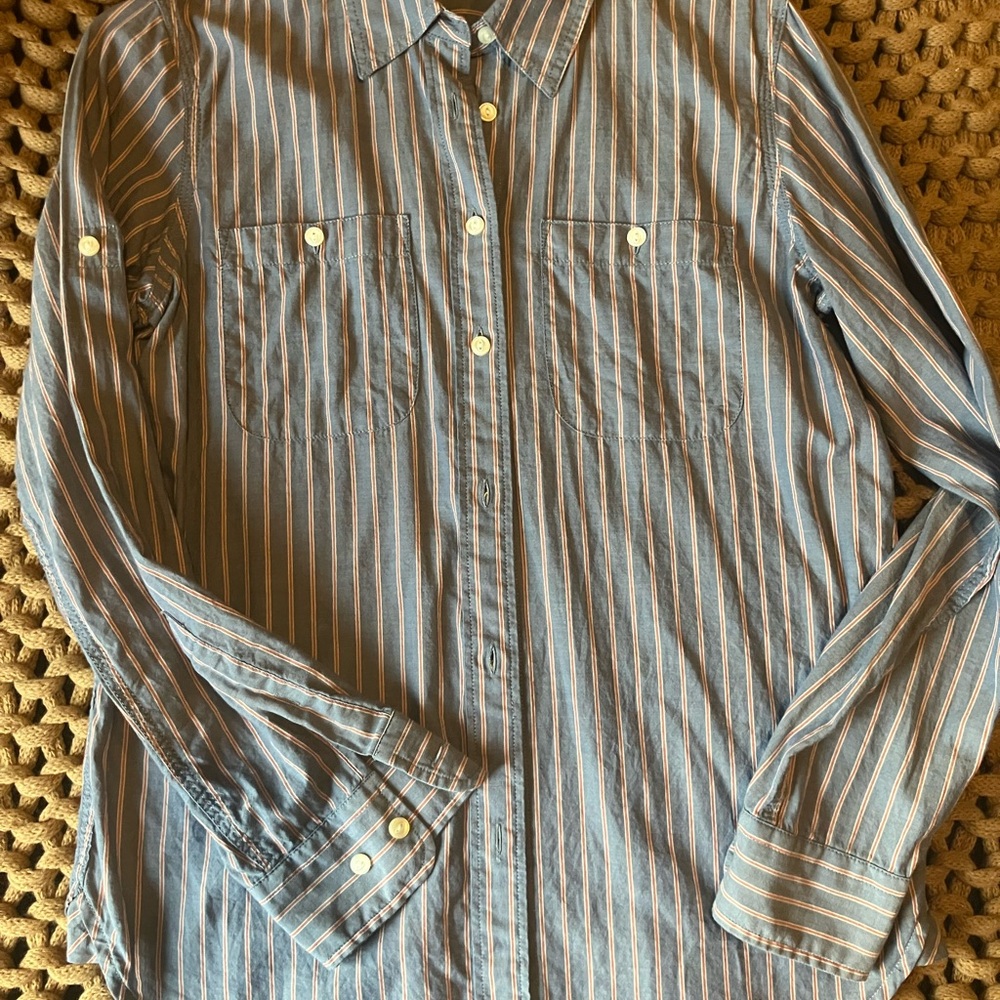 Lauren Ralph Lauren Striped Button Down Shirt - Blue, red and off white stripes.